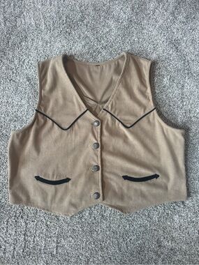 Women's Tan Corduroy Vest with Black Trim - Classic Layering Vest